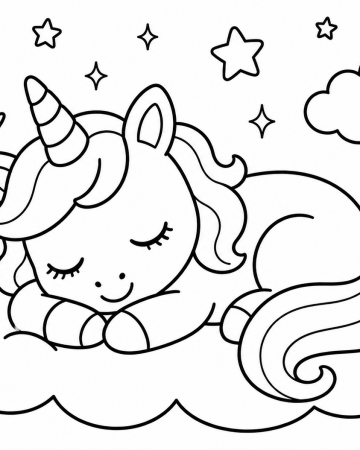 Coloriage Licorne Nuage Facile Maternelle - Dessin Licorne qui Dort à Imprimer Gratuit