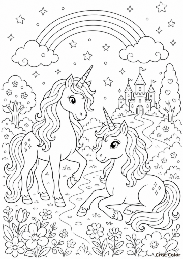 Coloriage Licornes Magiques et Château Enchanté - Dessin Féerique à Imprimer