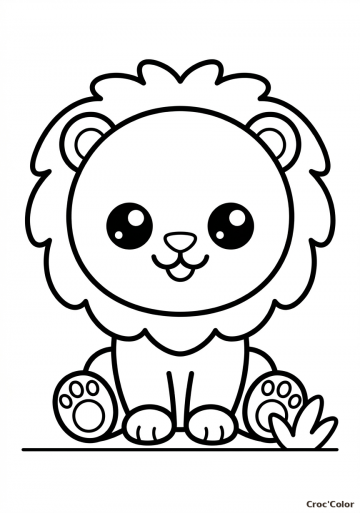 Coloriage Lion Facile Maternelle - Dessin Lionceau Savane Kawaii à Imprimer