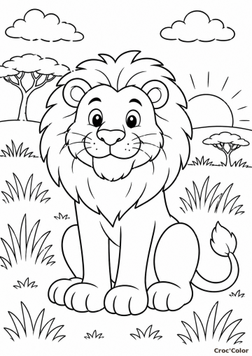 Coloriage Lion Facile Savane - Dessin Lionceau Mignon à Imprimer Gratuit