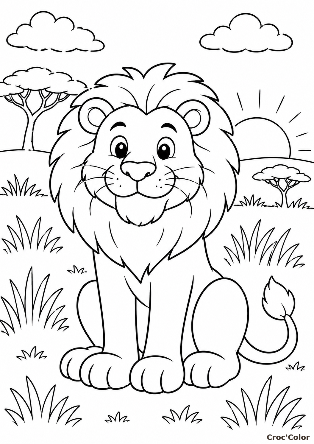 Coloriage Lion Facile Savane - Dessin Lionceau Mignon à Imprimer Gratuit