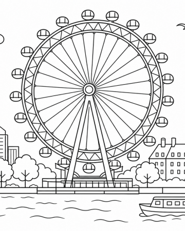 Coloriage London Eye et Big Ben à Londres - Dessin Voyage à Imprimer