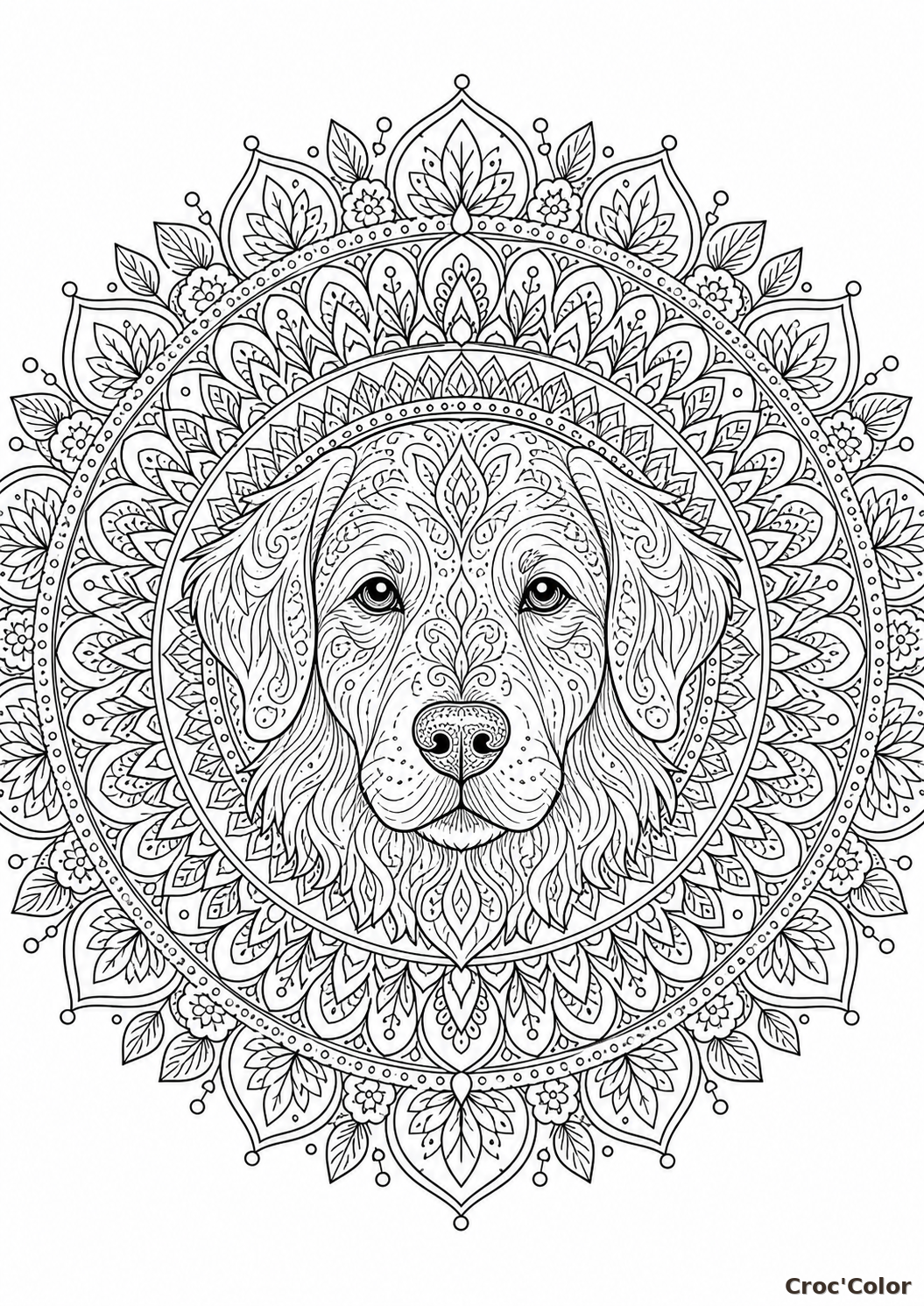 Coloriage Mandala Chien Difficile - Dessin Tête de Chien Zen à Imprimer