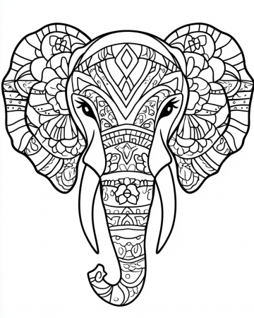 Coloriage Mandala Éléphant Difficile - Dessin Tête d'Éléphant Zen à Imprimer Gratuit