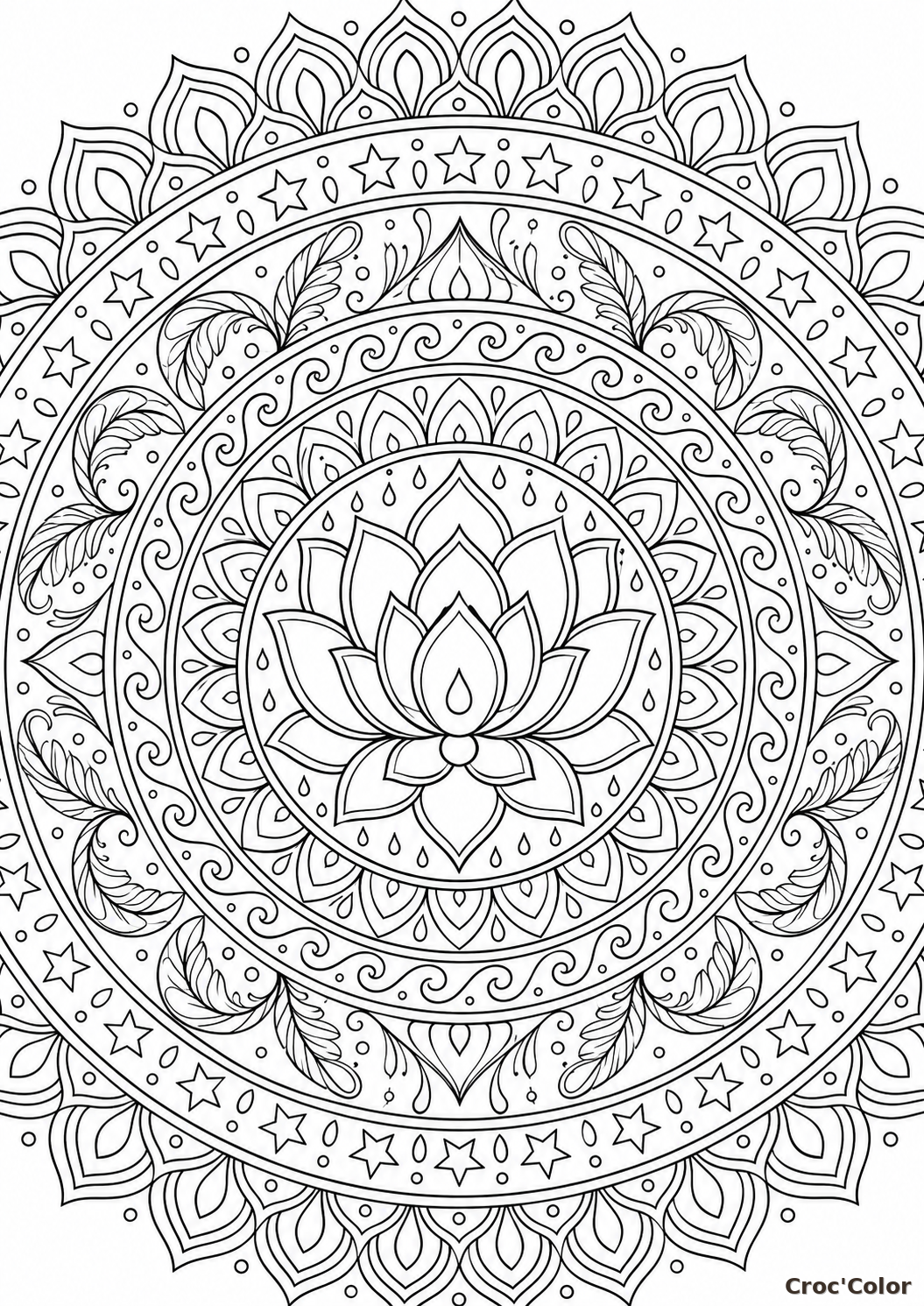 Coloriage Mandala Fleur de Lotus Difficile - Dessin Mandala Floral Anti-Stress pour Adulte à Imprimer Gratuit