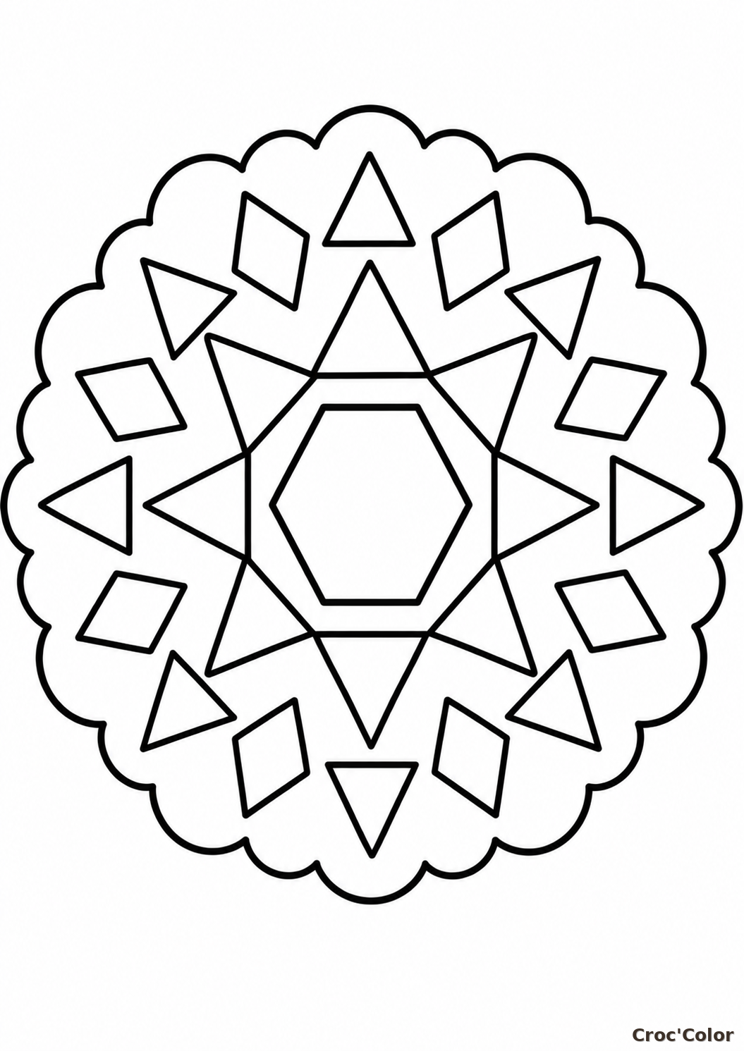 Coloriage Mandala Géométrique Étoile Facile Maternelle - Dessin Rosace Formes, Losanges et Triangles à Imprimer Gratuit