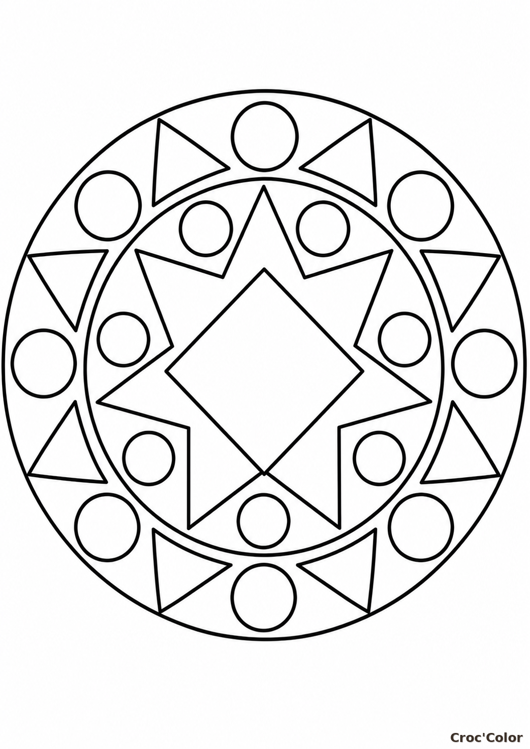 Coloriage Mandala Géométrique Facile Maternelle - Dessin Formes Éléments Carré, Étoile et Cercles à Imprimer Gratuit