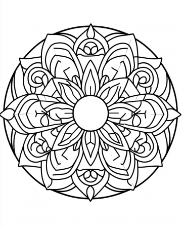 Coloriage Mandala Géométrique Facile - Dessin Rosace Fleur Simple à Imprimer Gratuit