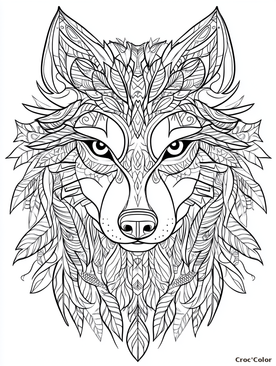 Coloriage Mandala Loup Difficile - Dessin Tête de Loup Mandala Adulte à Imprimer Gratuit