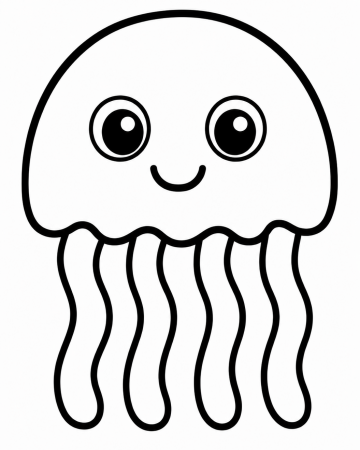Coloriage Méduse Mignonne Maternelle - Dessin Animaux Marins Facile à Imprimer Gratuit