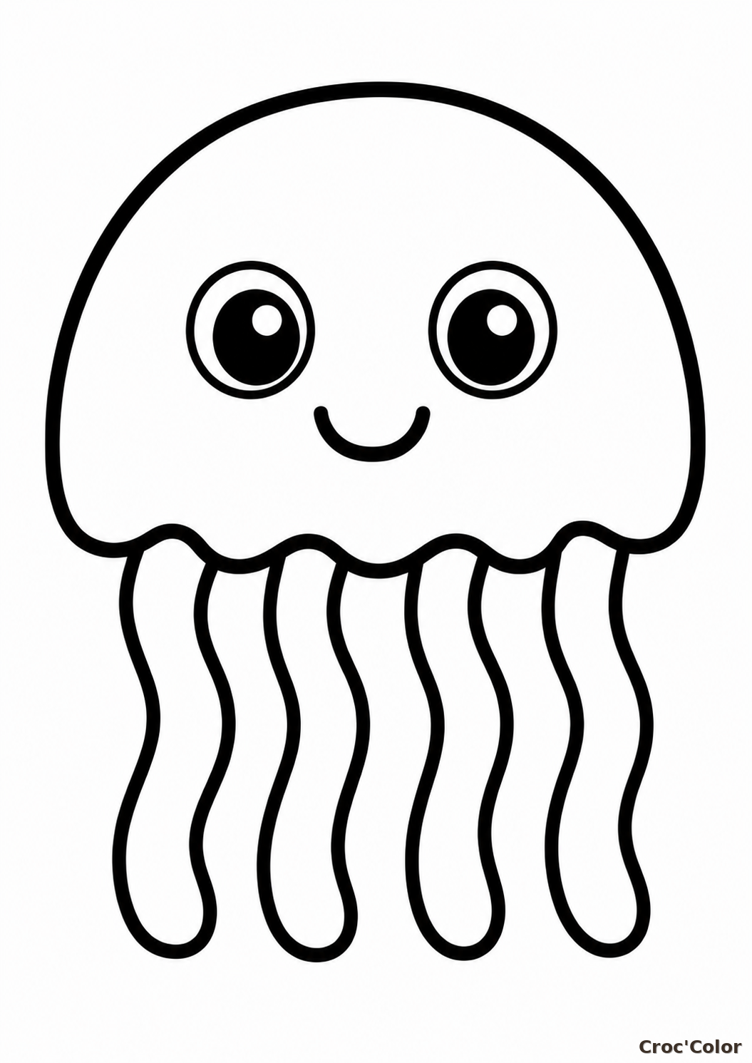 Coloriage Méduse Mignonne Maternelle - Dessin Animaux Marins Facile à Imprimer Gratuit