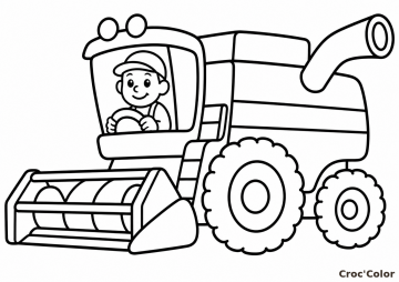 Coloriage Moissonneuse-Batteuse Facile Maternelle - Dessin Engin Agricole, Conducteur et Moisson à Imprimer Gratuit