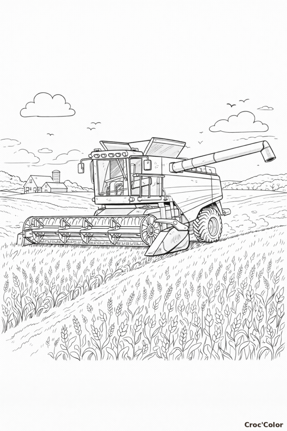 Coloriage Moissonneuse-Batteuse Facile - Dessin Machine Agricole de la Ferme et Récolte de Blé à Imprimer Gratuit