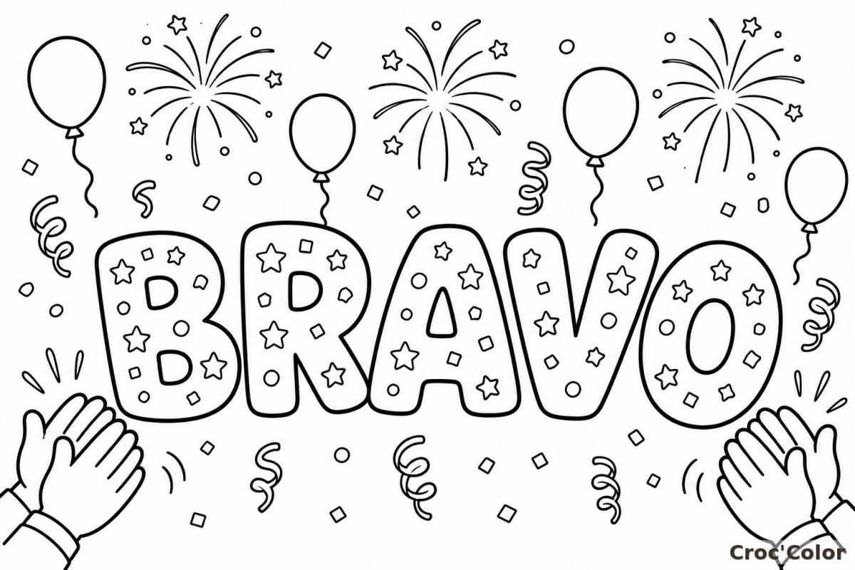 Coloriage Mot BRAVO Facile Maternelle - Dessin Éducatif Félicitations et Fête à Imprimer Gratuit
