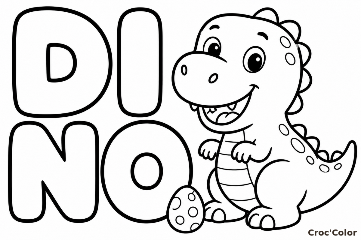 Coloriage Mot DINO Facile Maternelle - Dessin Éducatif Lettres et Petit Dinosaure à Imprimer Gratuit