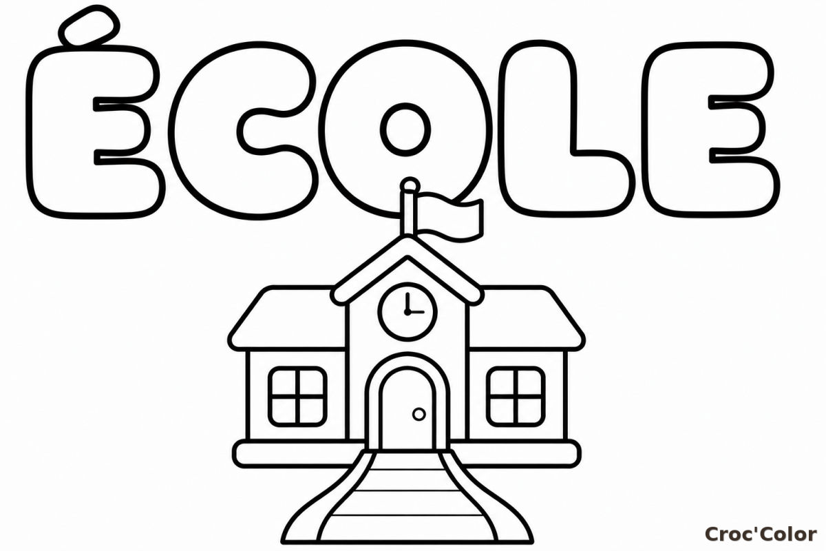 Coloriage Mot ÉCOLE Facile Maternelle - Dessin Éducatif Lettres et Bâtiment Scolaire à Imprimer Gratuit