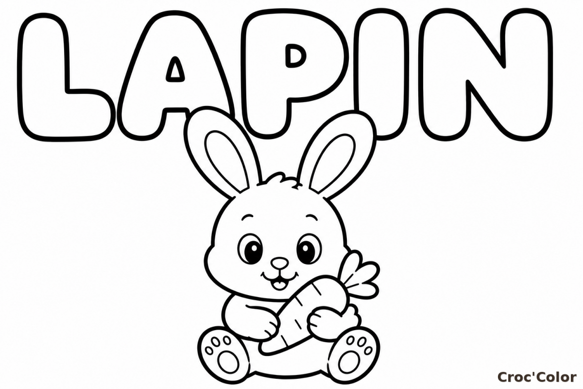 Coloriage Mot LAPIN Facile Maternelle - Dessin Éducatif Lettres et Lapereau à Imprimer Gratuit