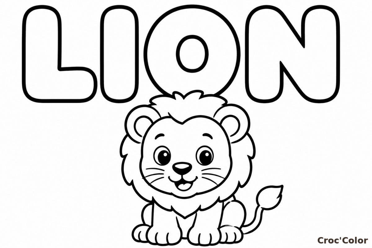 Coloriage Mot LION Facile Maternelle - Dessin Éducatif Lettres et Lionceau à Imprimer Gratuit