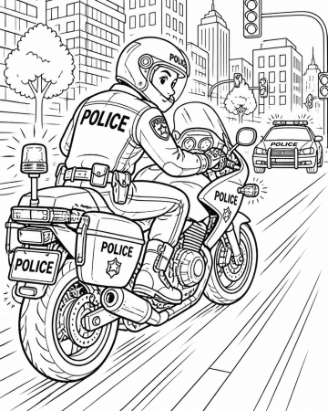 Coloriage Moto de Police en Ville - Dessin Intervention et Vitesse à Imprimer