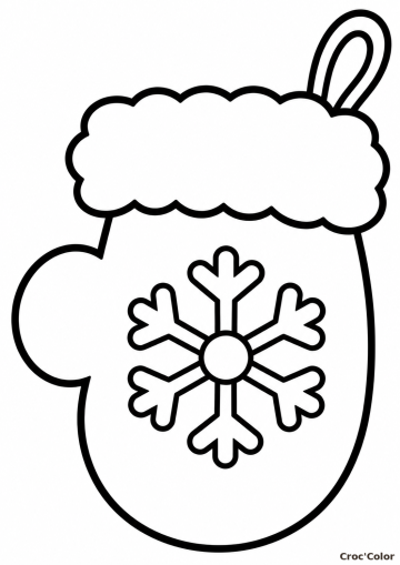 Coloriage Moufle de Noël Facile Maternelle – Dessin Gantière d&rsquo;Hiver, Flocon de Neige et Bordure en Fourrure à Imprimer Gratuit