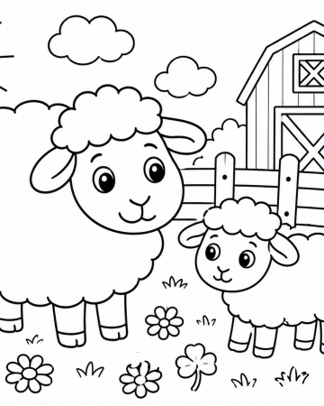 Coloriage Mouton Facile Maternelle - Dessin Brebis et Agneau à la Ferme à Imprimer Gratuit