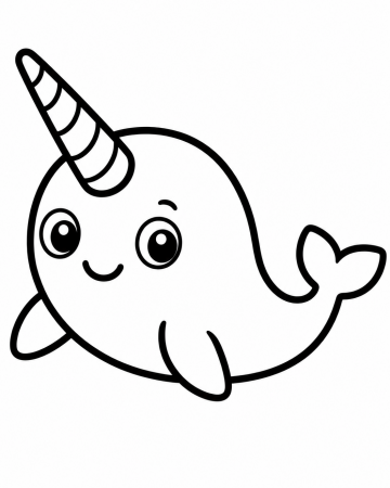 Coloriage Narval Mignon Maternelle - Dessin Licorne des Mers Facile à Imprimer Gratuit