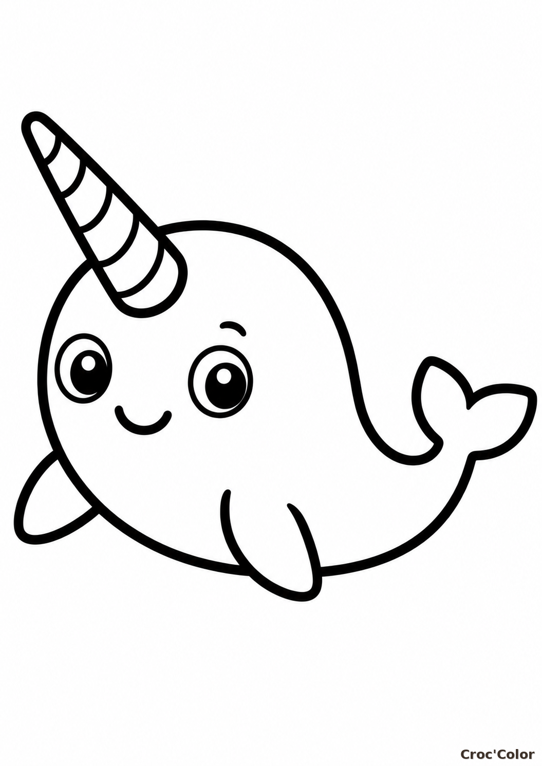 Coloriage Narval Mignon Maternelle - Dessin Licorne des Mers Facile à Imprimer Gratuit