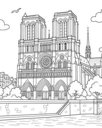 Coloriage Cathédrale Notre-Dame de Paris - Dessin Patrimoine à Imprimer