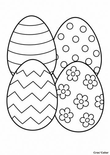Coloriage Oeuf de Paques Facile Maternelle - Dessin 4 Oeufs Décorés à Imprimer Gratuit