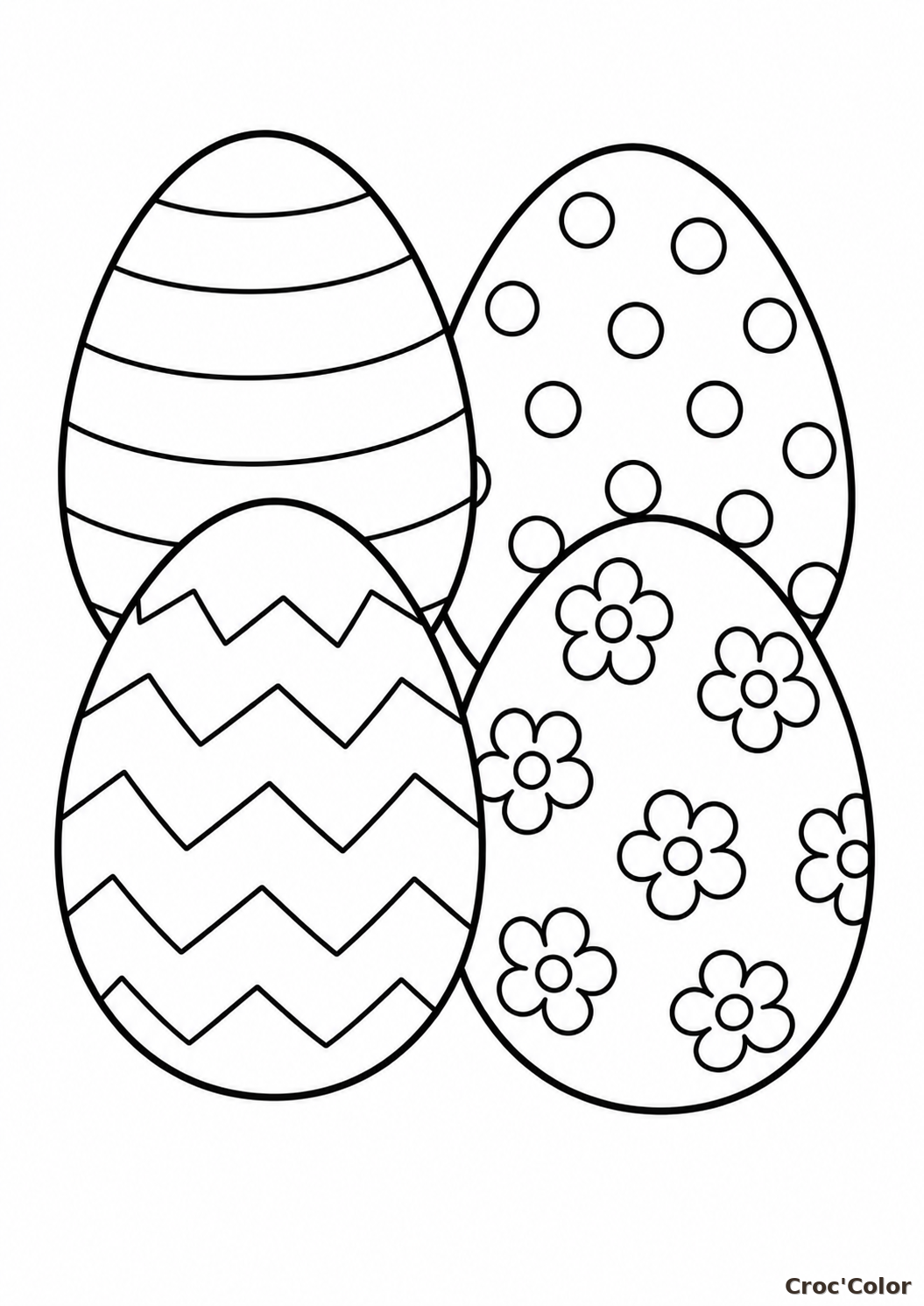 Coloriage Oeuf de Paques Facile Maternelle - Dessin 4 Oeufs Décorés à Imprimer Gratuit