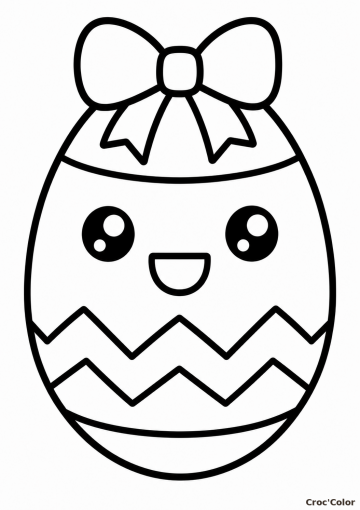Coloriage Œuf de Pâques Kawaii Facile Maternelle - Dessin Œuf Souriant avec Nœud Papillon à Imprimer Gratuit