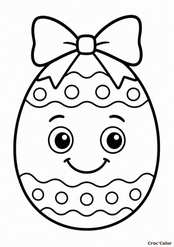 Coloriage Œuf de Pâques Rigolo Maternelle - Dessin Œuf de Pâques avec Nœud Facile à Imprimer Gratuit