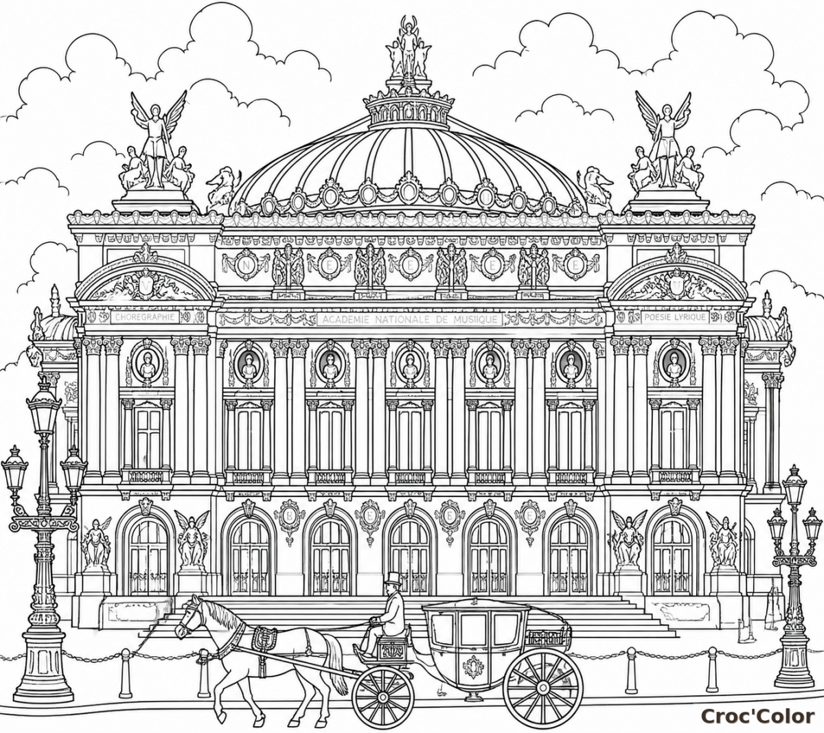 Coloriage Opéra Garnier Paris Détaillé - Dessin Architecture Complexe à Imprimer