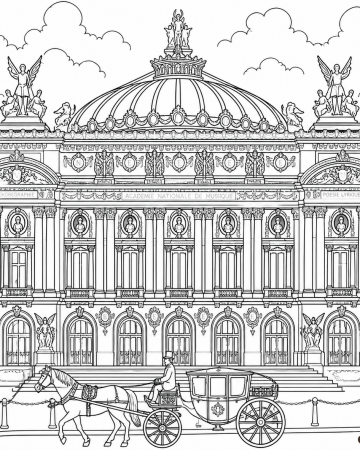 Coloriage Opéra Garnier Paris Détaillé - Dessin Architecture Complexe à Imprimer