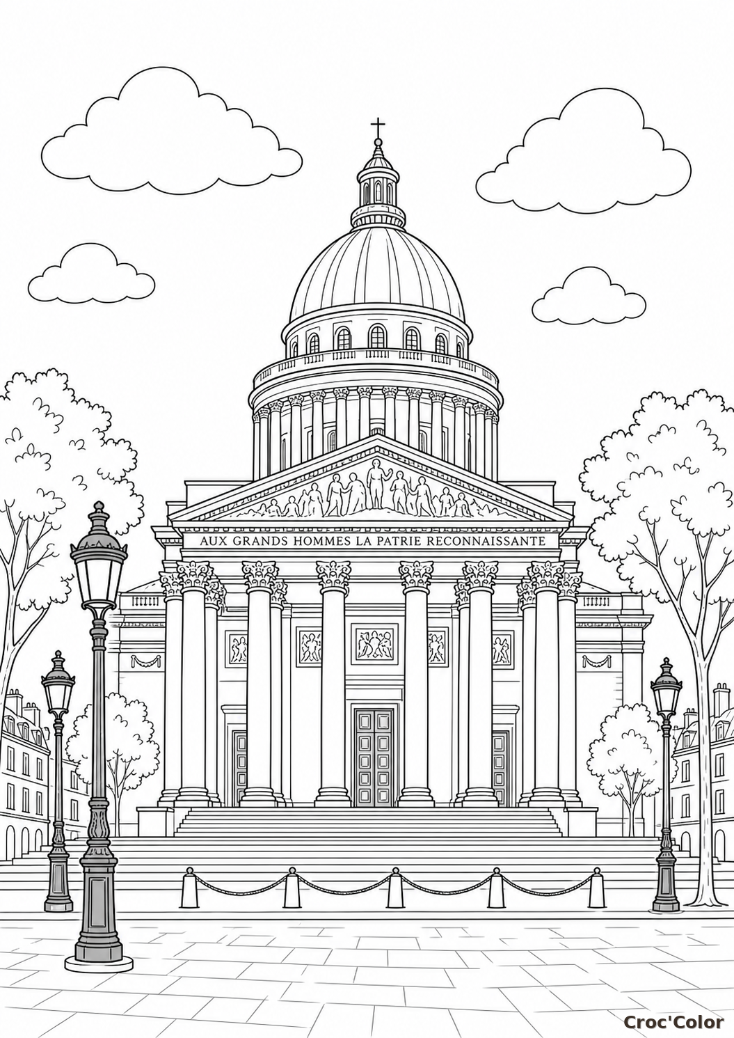 Coloriage Panthéon de Paris - Dessin Monument de France à Imprimer Gratuit