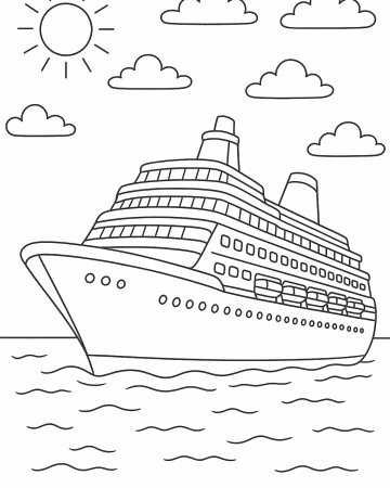 Coloriage Paquebot de Croisière Facile - Dessin Grand Bateau en Mer à Imprimer Gratuit