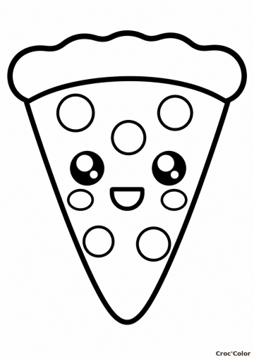 Coloriage Coloriage Part de Pizza Kawaii Facile Maternelle – Dessin Pizza Souriante et Pepperonis à Imprimer Gratuit à imprimer