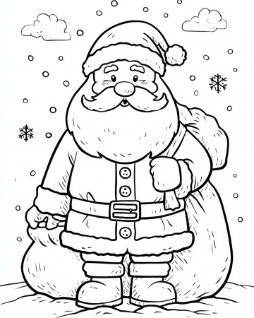 Coloriage Père Noël Facile Maternelle - Dessin Père Noël avec ses Cadeaux à Imprimer Gratuit
