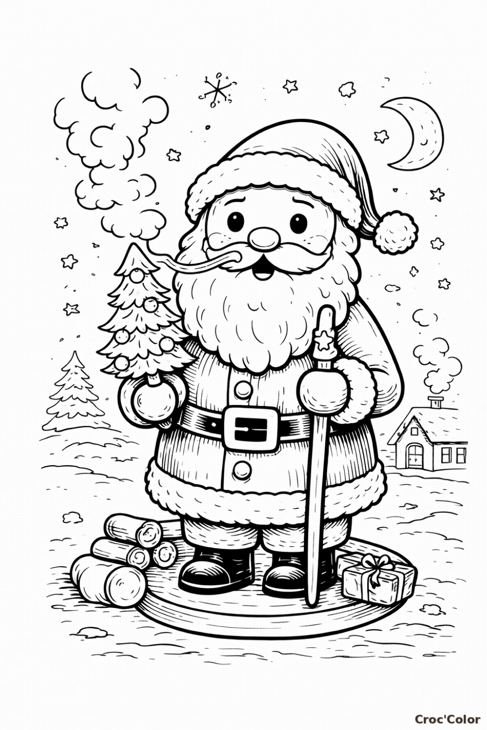 Coloriage Père Noël Facile Maternelle - Dessin Père Noël Traditionnel et Sapin à Imprimer Gratuit