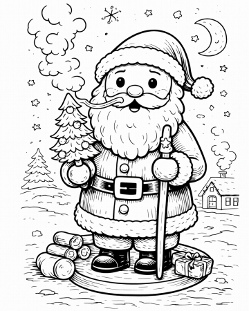 Coloriage Père Noël Facile Maternelle - Dessin Père Noël Traditionnel et Sapin à Imprimer Gratuit