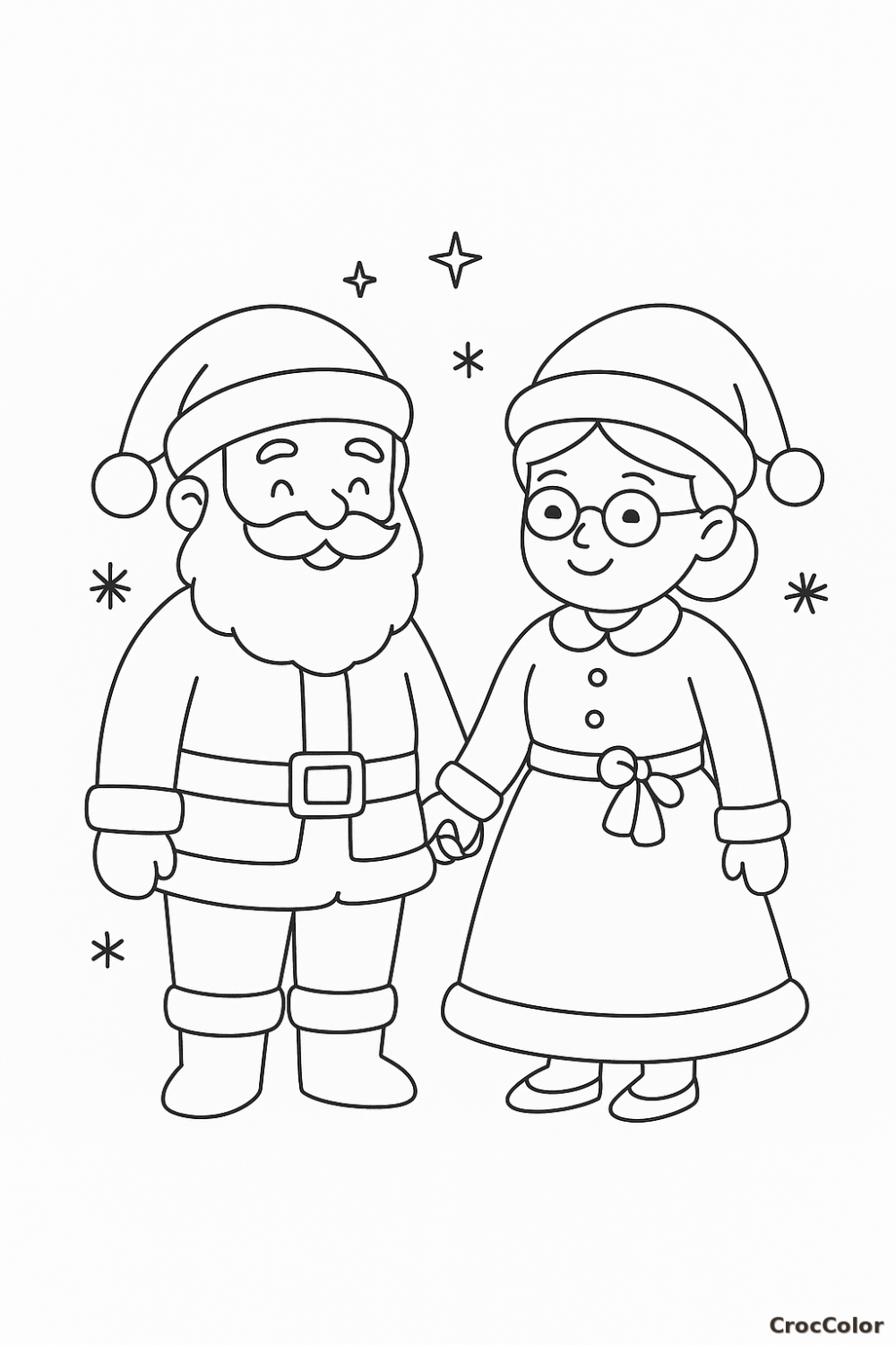 Coloriage Père Noël et Mère Noël : Dessin de Noël Mignon à Imprimer
