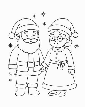 Coloriage Père Noël et Mère Noël : Dessin de Noël Mignon à Imprimer