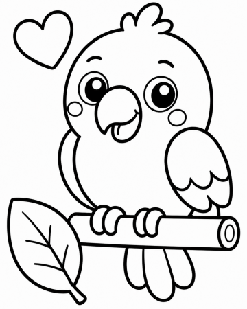 Coloriage Perroquet Mignon Maternelle - Dessin Oiseau Exotique Facile à Imprimer Gratuit