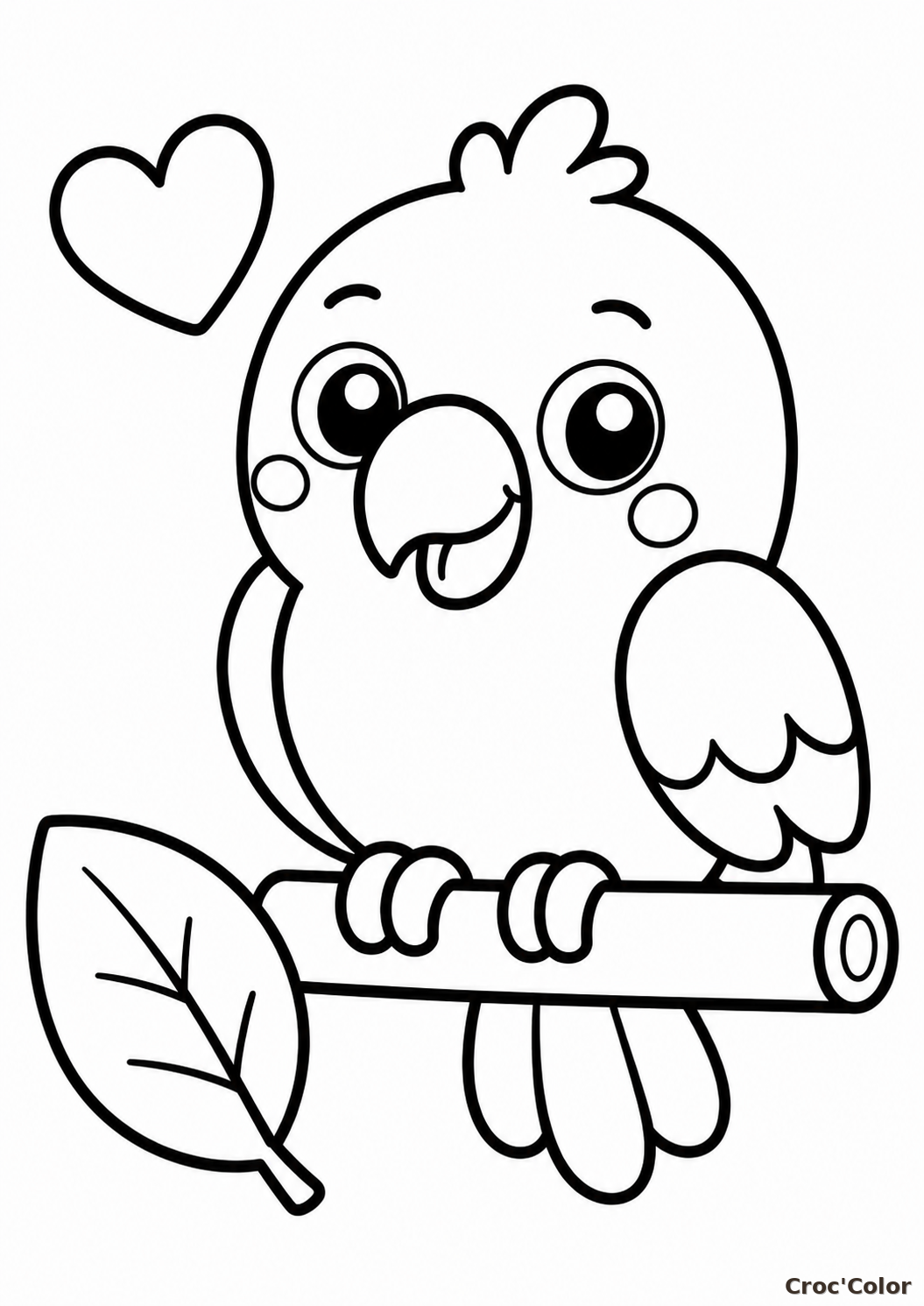 Coloriage Perroquet Mignon Maternelle - Dessin Oiseau Exotique Facile à Imprimer Gratuit