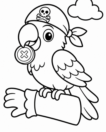 Coloriage Perroquet Pirate Facile Maternelle - Dessin Oiseau avec Pièce d'Or à Imprimer Gratuit