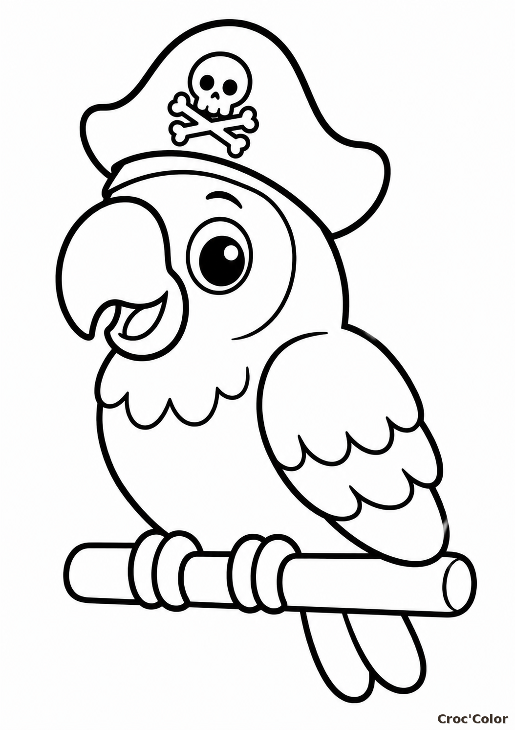 Coloriage Perroquet Pirate Facile Maternelle - Dessin Oiseau Kawaii à Imprimer Gratuit