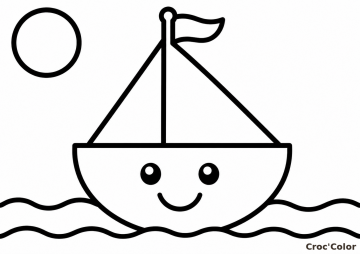 Coloriage Petit Bateau Facile Maternelle - Dessin Voilier Mignon à Imprimer