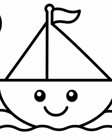 Coloriage Petit Bateau Facile Maternelle - Dessin Voilier Mignon à Imprimer