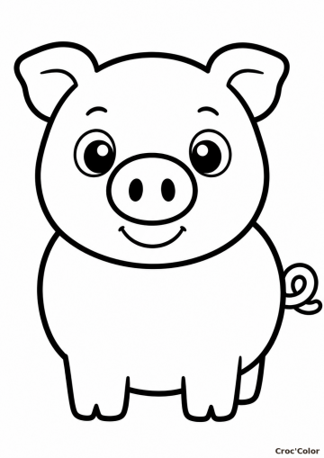 Coloriage Petit Cochon Facile Maternelle - Dessin Porcinet Chibi Souriant à Imprimer Gratuit