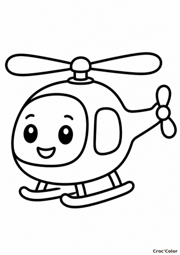 Coloriage Petit Hélicoptère Facile Maternelle - Dessin Avion Rigolo à Imprimer Gratuit